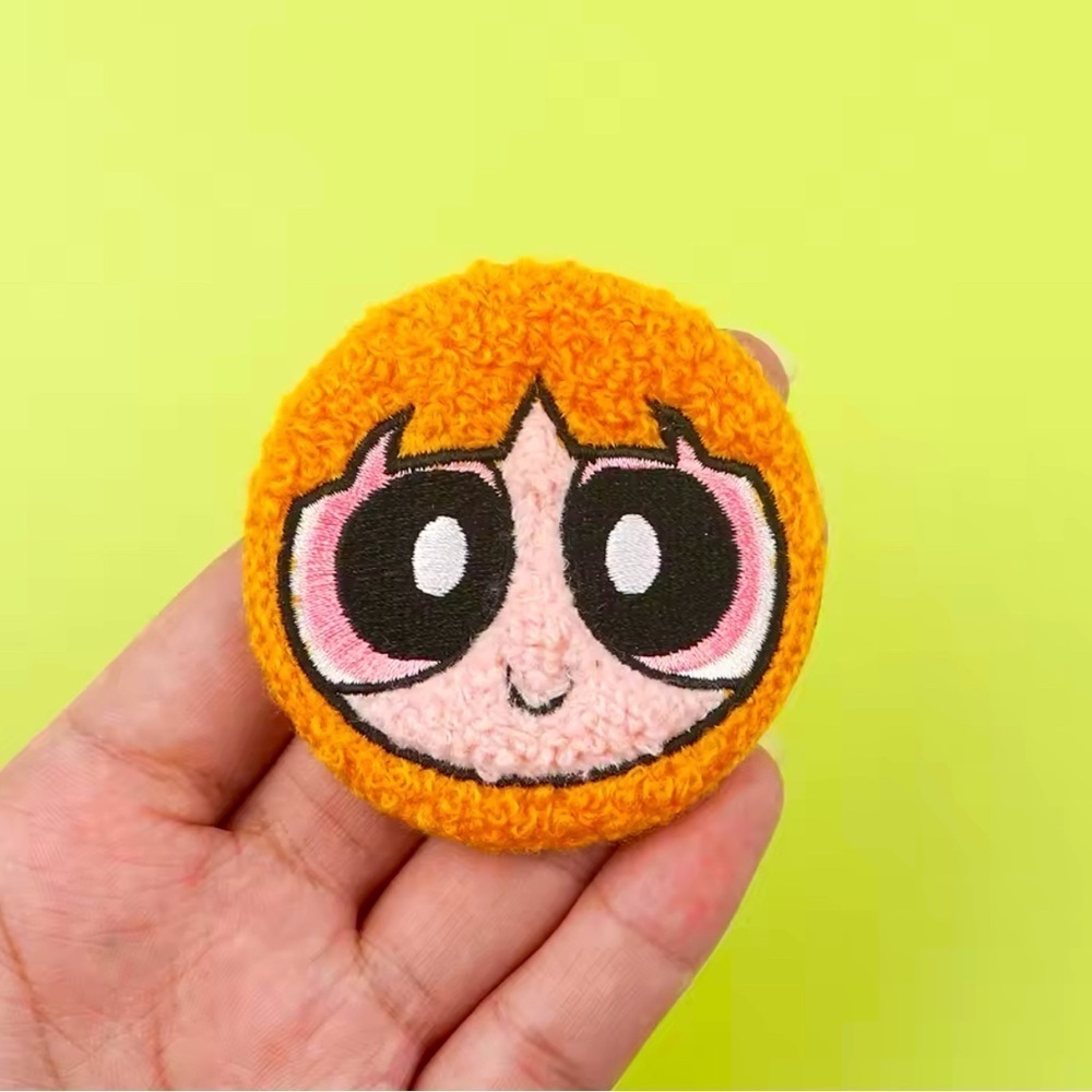 3/$33 Power Puff Girls Character Blossom Fuzzy Texture Embroidered Button Pin